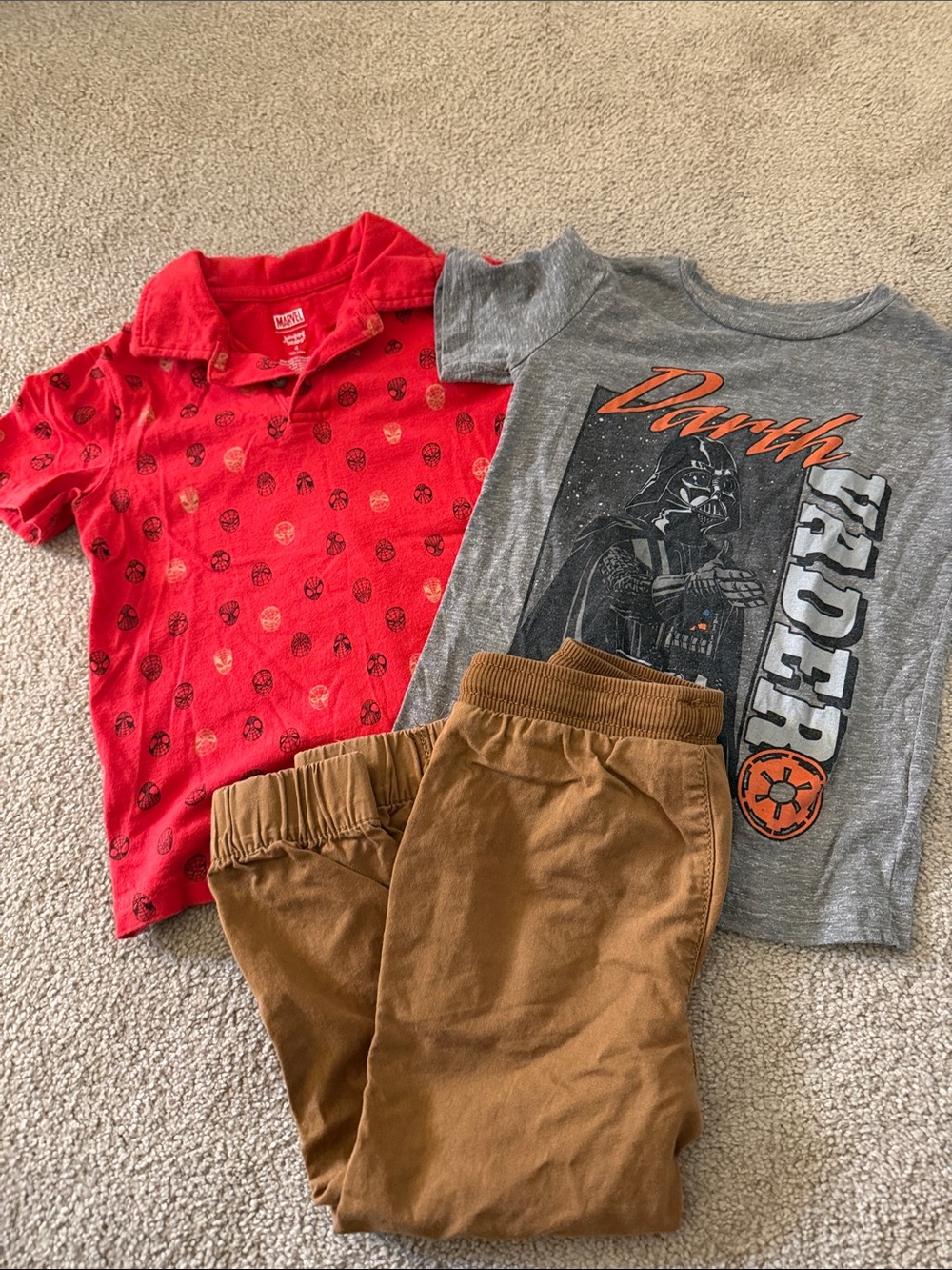 jumping beans Red Polo with Gray Star Wars Tee and Brown Pants